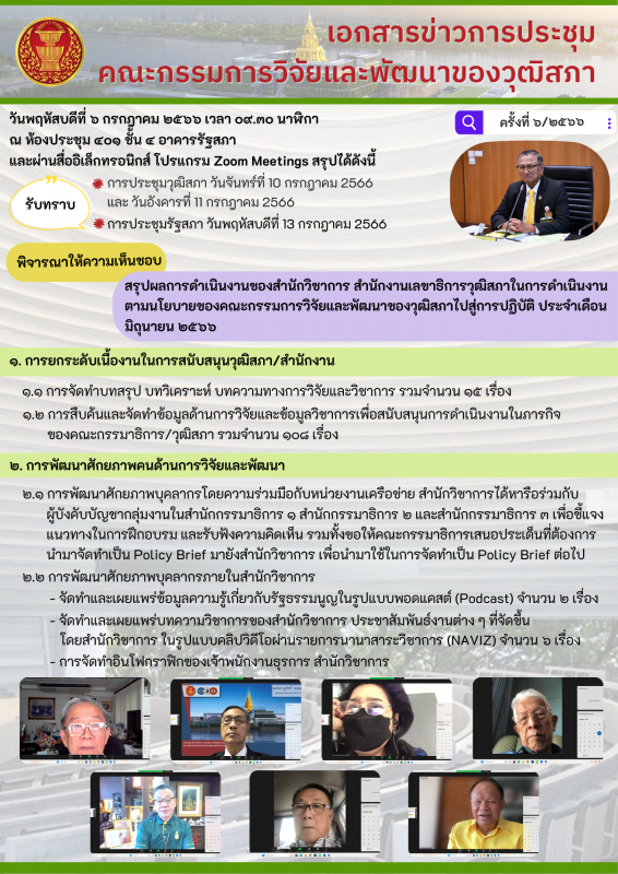 การประชุมคณะกรรมการวิจัยและพัฒนาของวุฒิสภา ครั้งที่ 6/2566