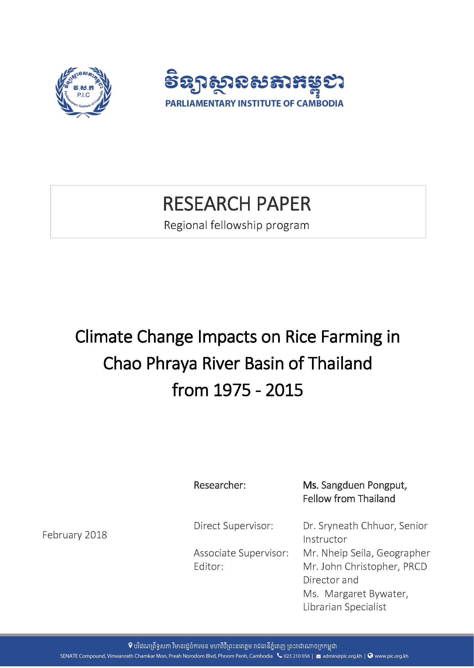 Climate Change Impacts on Rice Farming in Chao Phraya River Basin of Thailand from 1975 - 2015